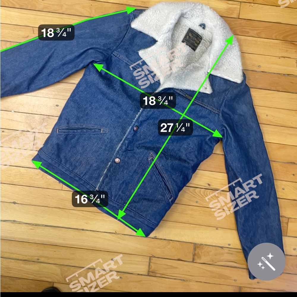 Vintage Wrangler Blue Denim Wrange Coat with White Sherpa Lining Small - Picture 8 of 8